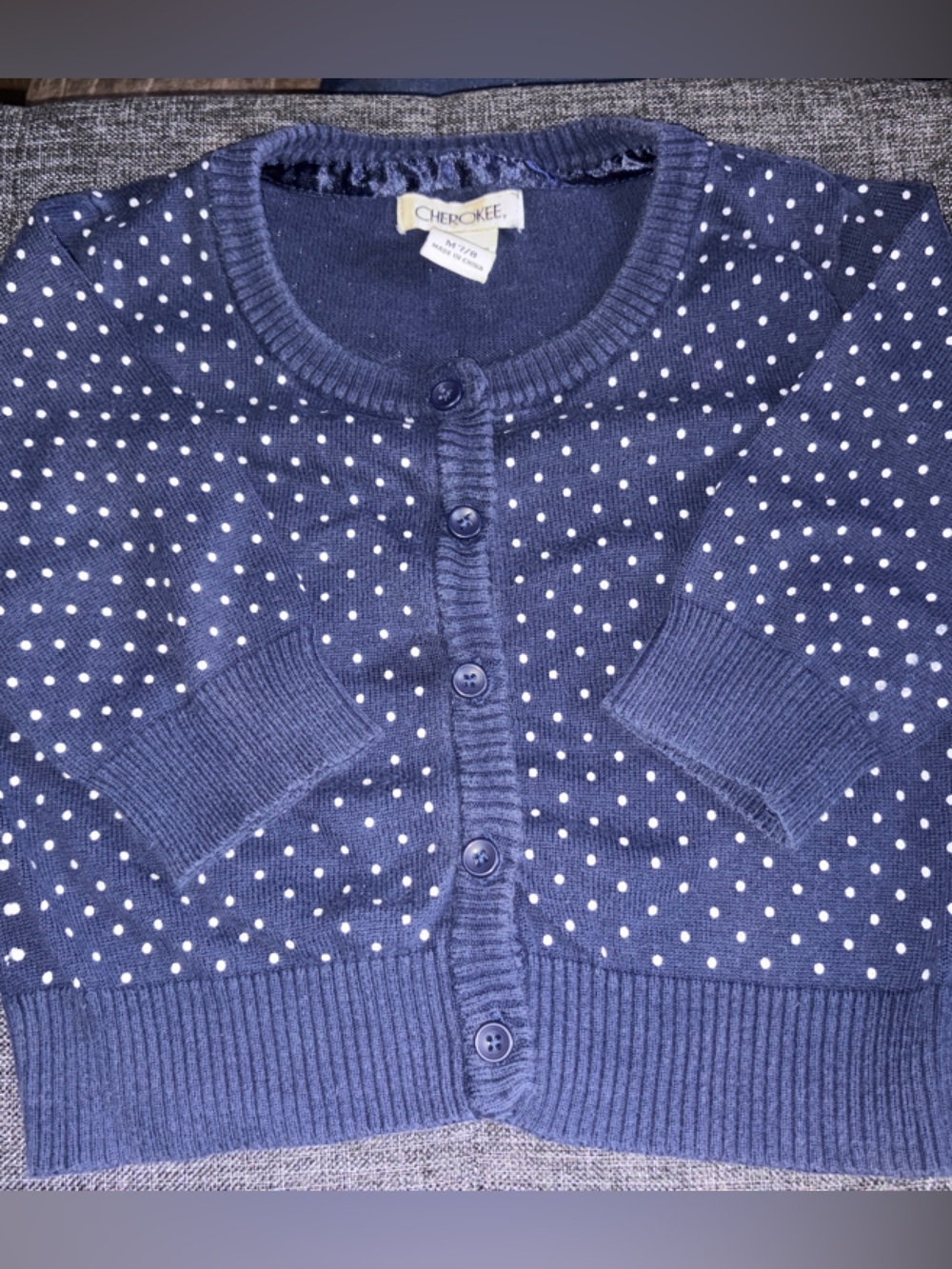 Cherokee Navy Cardigan with Cream Polka Dots